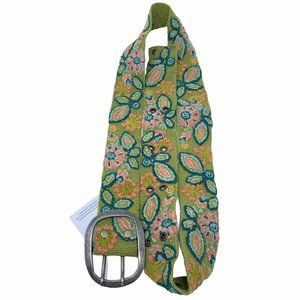 New Jenny Krauss Waist Belt Green Paisley Buckle Embroidered Wool Peru